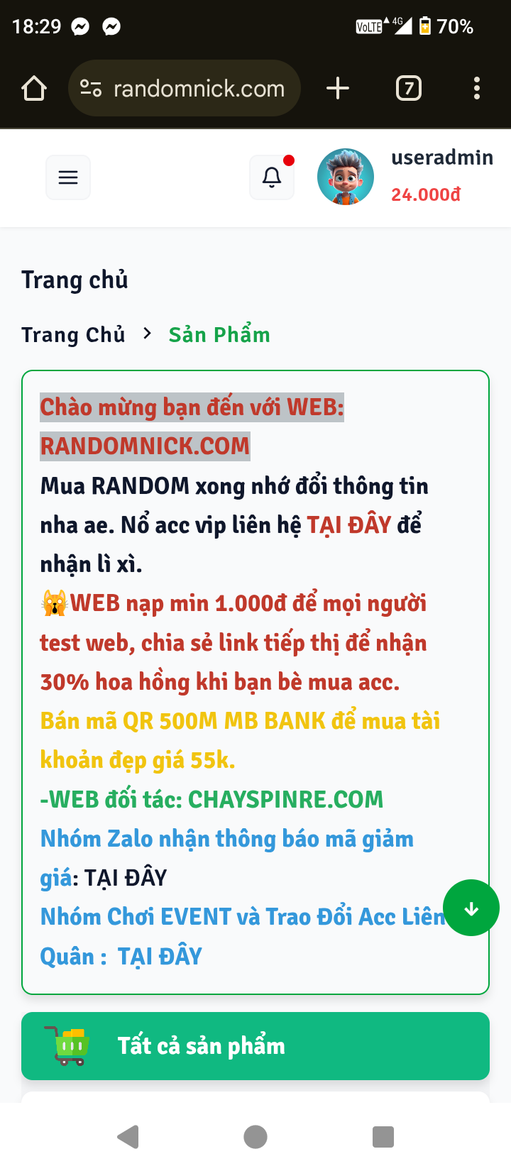 Danh sách Admin và Web quản lý.
